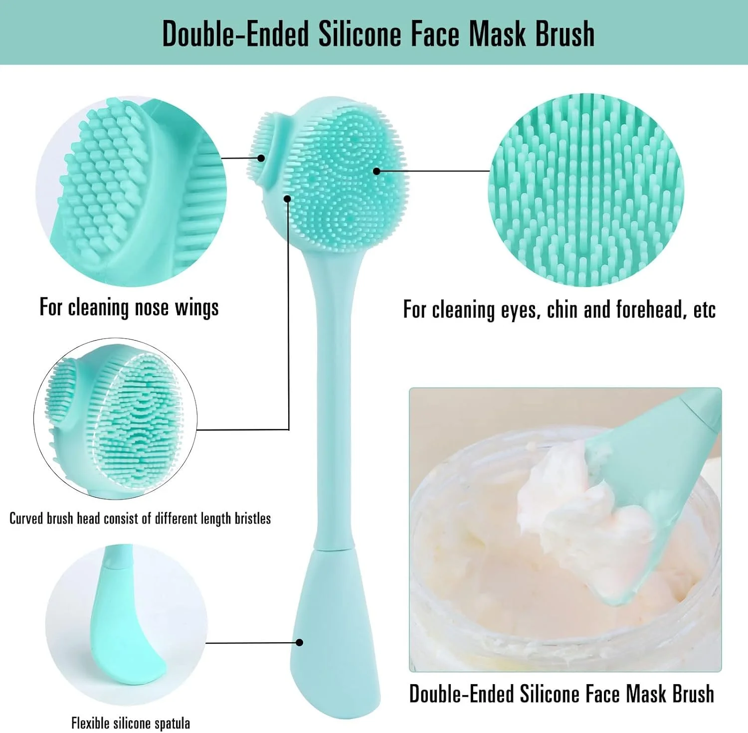 برس سیلیکونی صورت Arabest، برس پاک کننده صورت 4 در 1 با اپلیکاتور کرم، برس اسکراب شستشوی صورت دو طرفه برای مراقبت از پوست و ماساژ صورت، اسکرابر دستی صورت 3 طرح (سبز)