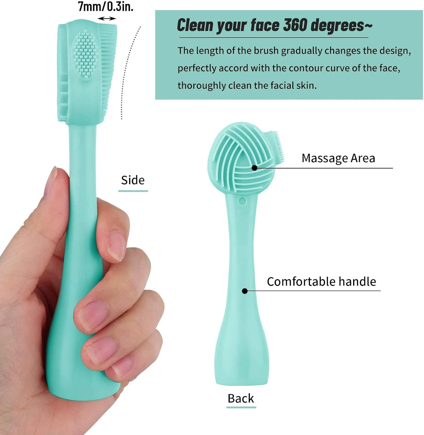 برس سیلیکونی صورت Arabest، برس پاک کننده صورت 4 در 1 با اپلیکاتور کرم، برس اسکراب شستشوی صورت دو طرفه برای مراقبت از پوست و ماساژ صورت، اسکرابر دستی صورت 3 طرح (سبز)