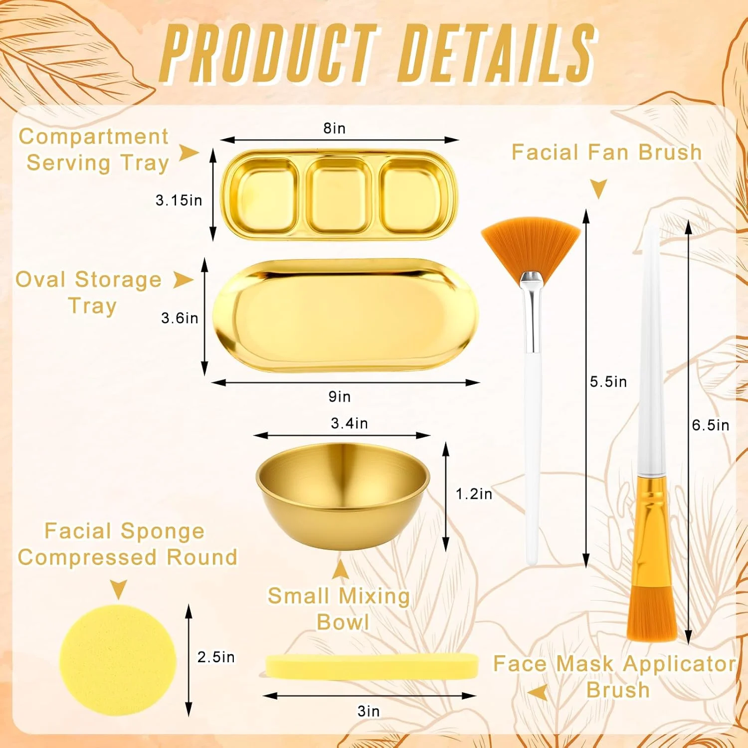 مجموعه 18 عددی لوازم صورت متخصص زیبایی بن بن شامل کاسه های مخلوط ماسک صورت رزگلد استیل ضد زنگ، سینی سرو محفظه دار، برس های بادبزنی و تخت صورت، سینی آرایش و اسفنج فشرده برای اسپا بانوان