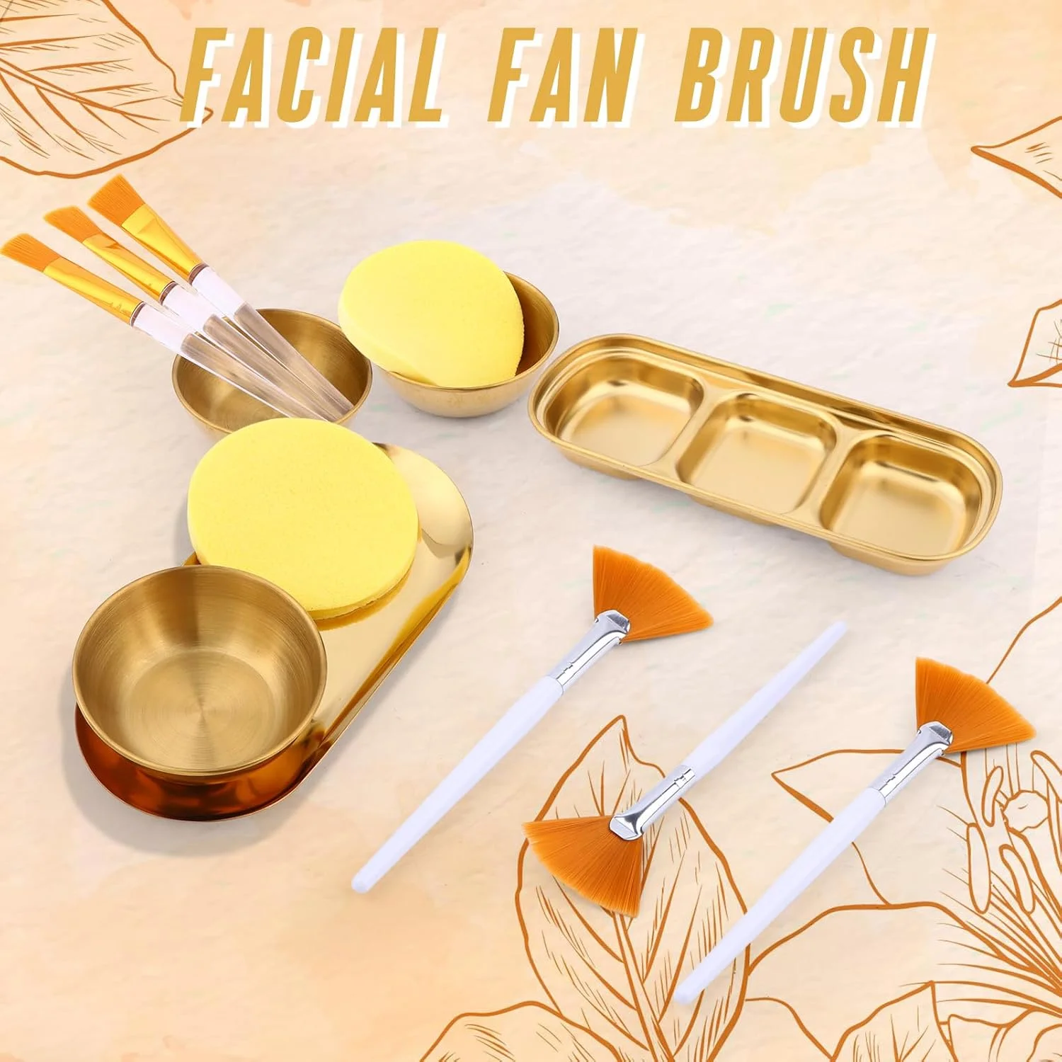 مجموعه 18 عددی لوازم صورت متخصص زیبایی بن بن شامل کاسه های مخلوط ماسک صورت رزگلد استیل ضد زنگ، سینی سرو محفظه دار، برس های بادبزنی و تخت صورت، سینی آرایش و اسفنج فشرده برای اسپا بانوان