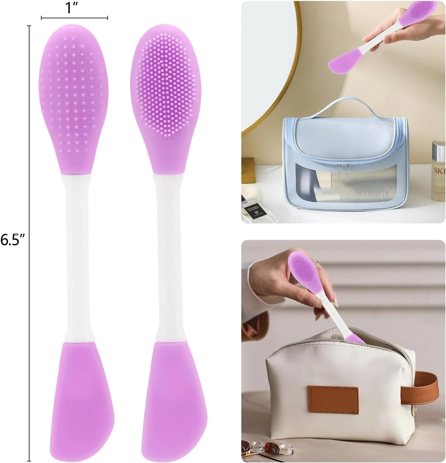 پک 4 عددی اپلیکاتور ماسک صورت سیلیکونی، ابزار برس اسکراب دو طرفه 2 در 1، برس پاک کننده دستی دو سر برای لایه برداری ملایم و عمیق