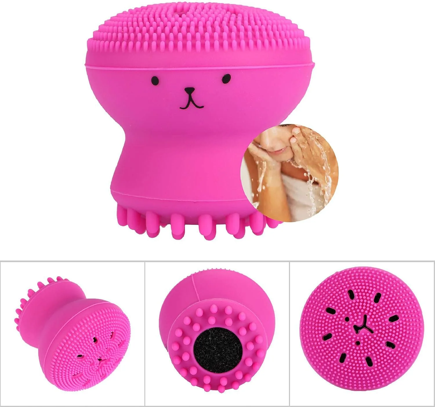 براش سیلیکونی چتر دریایی ابزار زیبایی، براش پاک کننده منافذ صورت سیلیکونی چتر دریایی، اسکرابر صورت براش سیلیکونی چتر دریایی برای پاکسازی عمیق منافذ، حمل آسان، برای لایه برداری، ماساژ، پاکسازی (قرمز)