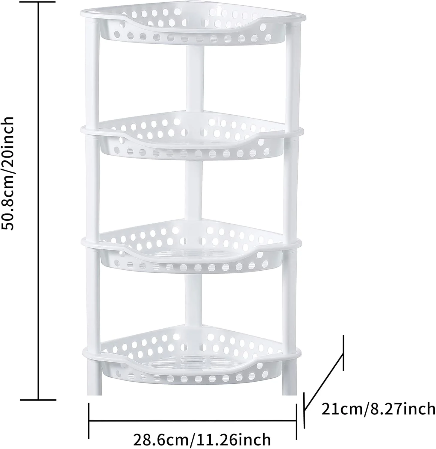 قفسه 4 طبقه گوشه ای سبد نگهداری میوه و سبزیجات کوالی ور، ارگانایزر ترولی پلاستیکی قابل انباشت آشپزخانه (سبد گوشه ای سفید)