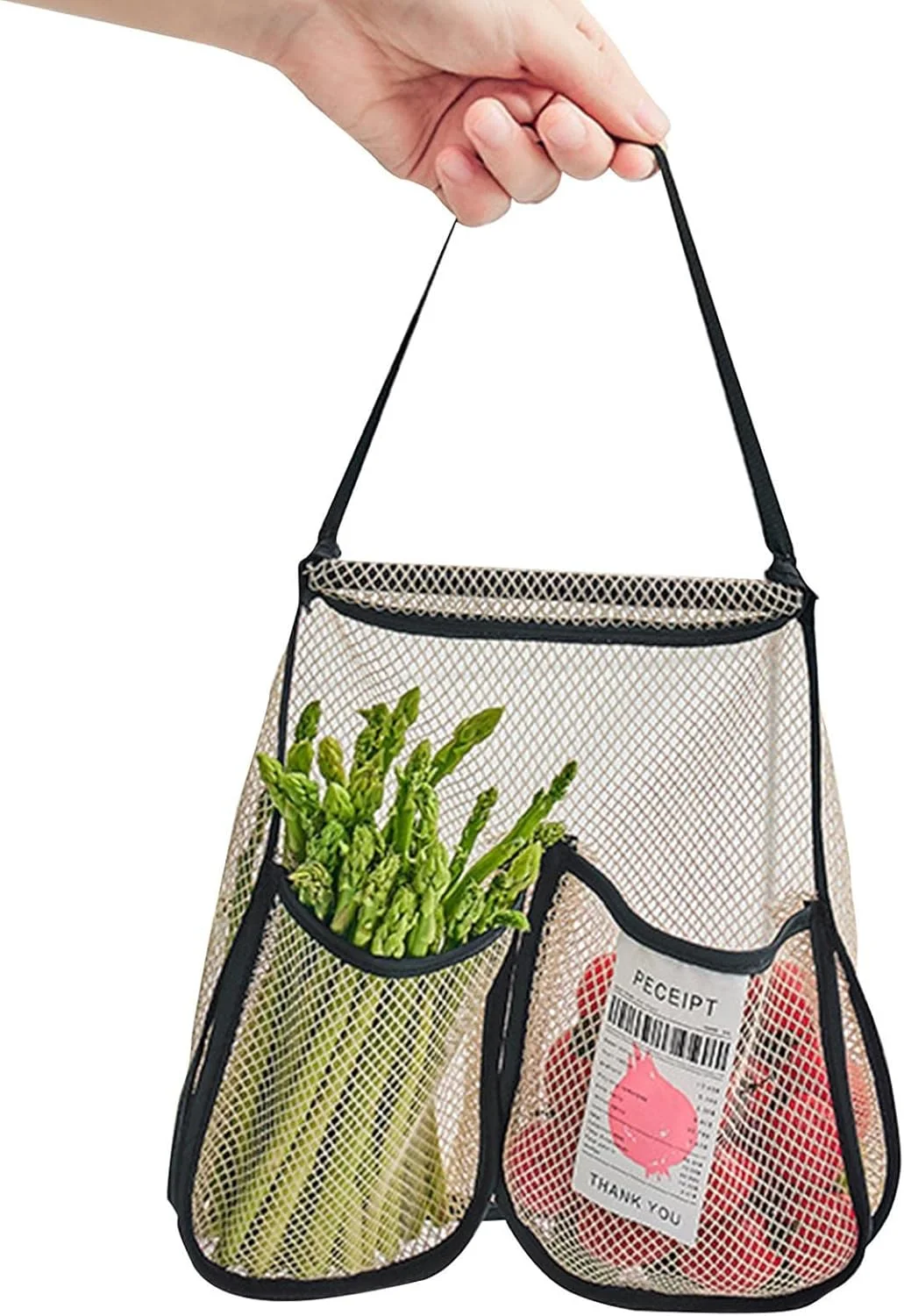 کیسه های توری سبزیجات قابل استفاده مجدد | کیسه پیاز با 2 محفظه | کیسه های توری آویز برای نگهداری توری سیر برای سیب زمینی میوه