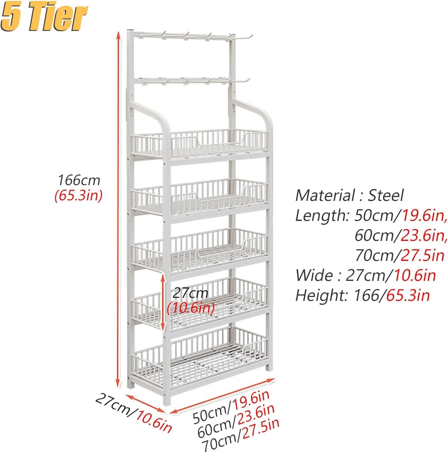قفسه نمایش آبنبات 4/5 طبقه، سازمان دهنده بزرگ تنقلات برای روی میز، قفسه سوپرمارکت با 10 قلاب، قابل استفاده برای قرار دادن اسباب بازی/پیاز/سیب زمینی/چیپس، استند نمایش طبقه ای برای مهمانی/تجاری (رنگ: سفید، سایز: 5