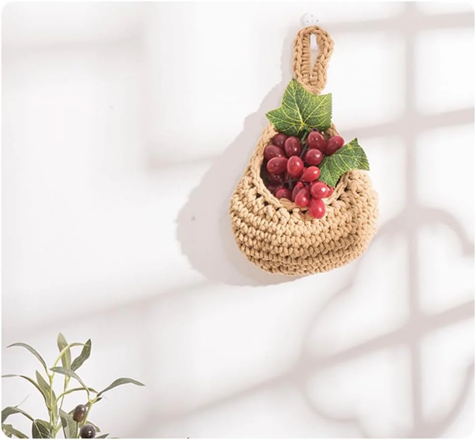 سبد آویز دیواری QRZLP، سبد بافته شده دستی برای نگهداری سبزیجات/میوه جات آشپزخانه، سبد آویز قطره اشکی برای زنجبیل، سیر، سیب زمینی، پیاز.