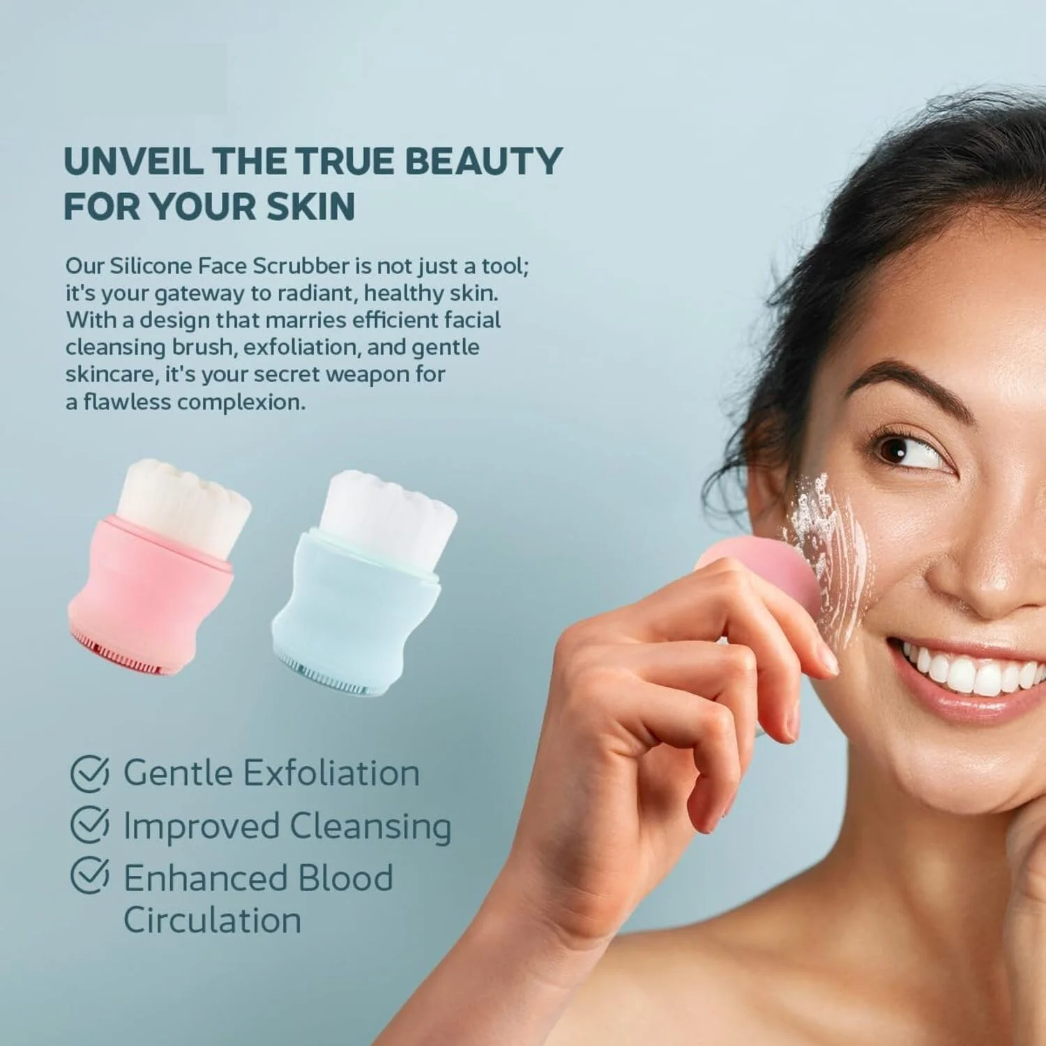 برس سیلیکونی شستشوی صورت Excefore، بسته 2 عددی برس همه کاره شستشوی صورت، ابزار ضروری مراقبت از پوست برای پاکسازی ملایم صورت، لایه برداری و اسکراب، برس پاک کننده صورت، صورتی و آبی