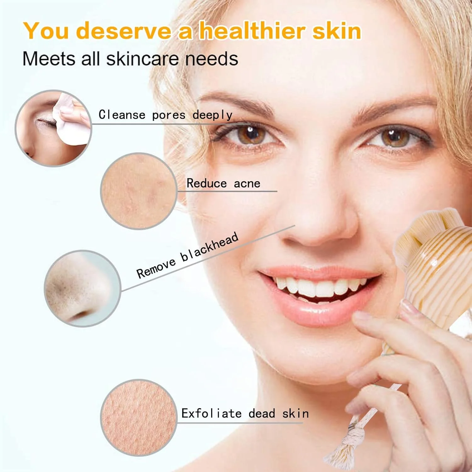 برس پاک کننده صورت Excefore برای لایه برداری صورت، بسته 2 عددی برس فوق العاده نرم برای پاکسازی عمیق منافذ، اسکرابرهای تمیز کننده پوست با دسته چوبی برای مردان و زنان