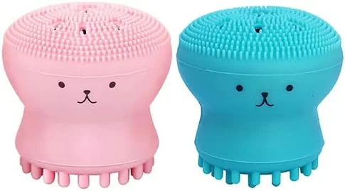 برس پاک کننده صورت سیلیکونی HUAYINGMEI، برس کوچک پاک کننده صورت اختاپوسی، پاک کننده اسفنجی صورت سیلیکونی، ابزار پاک کننده پوست صورت (صورتی + سبز)