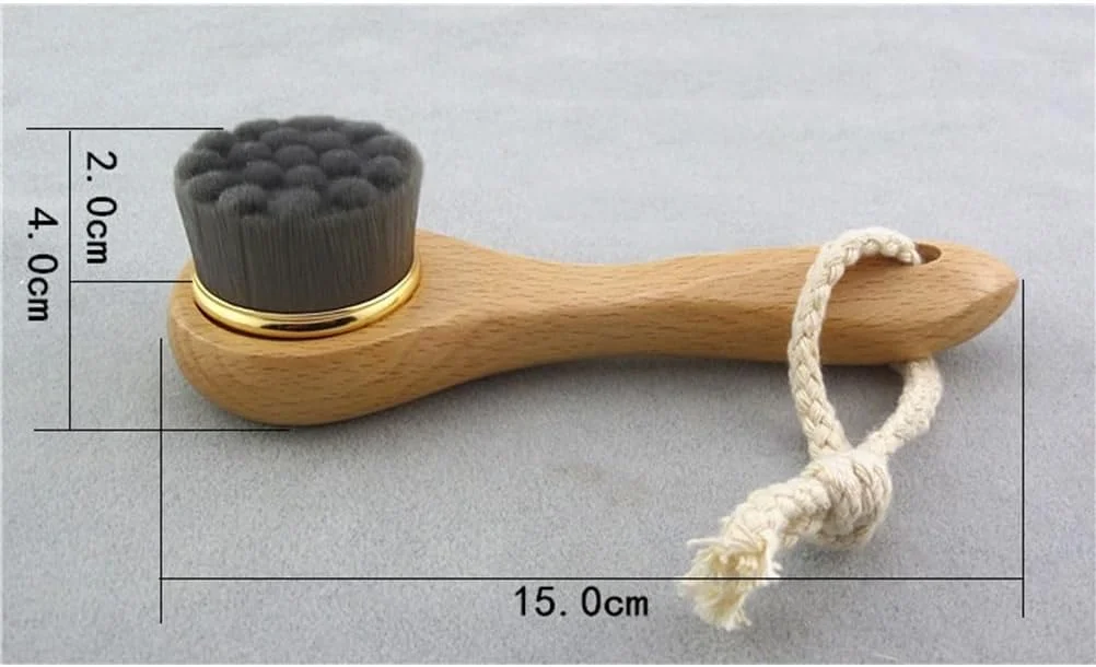برس پاک کننده صورت Healifty با موهای طبیعی، برس لایه بردار صورت، برس اسکراب پاک کننده پوست، پاک کننده عمیق منافذ صورت با دسته بلند چوبی (مشکی)
