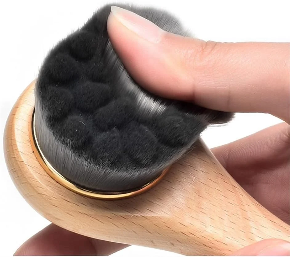 برس پاک کننده صورت Healifty با موهای طبیعی، برس لایه بردار صورت، برس اسکراب پاک کننده پوست، پاک کننده عمیق منافذ صورت با دسته بلند چوبی (مشکی)