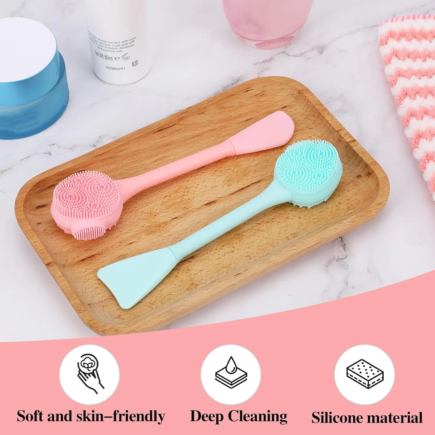 آی‌کیپ برس سیلیکونی پاک‌کننده صورت، برس ماسک صورت، لایه‌بردار لب، برس شستشوی صورت، ابزار مراقبت از پوست جوش سرسیاه، پاک‌کننده آرایش و پوست مرده و خشک برای زنان، دختران و مردان