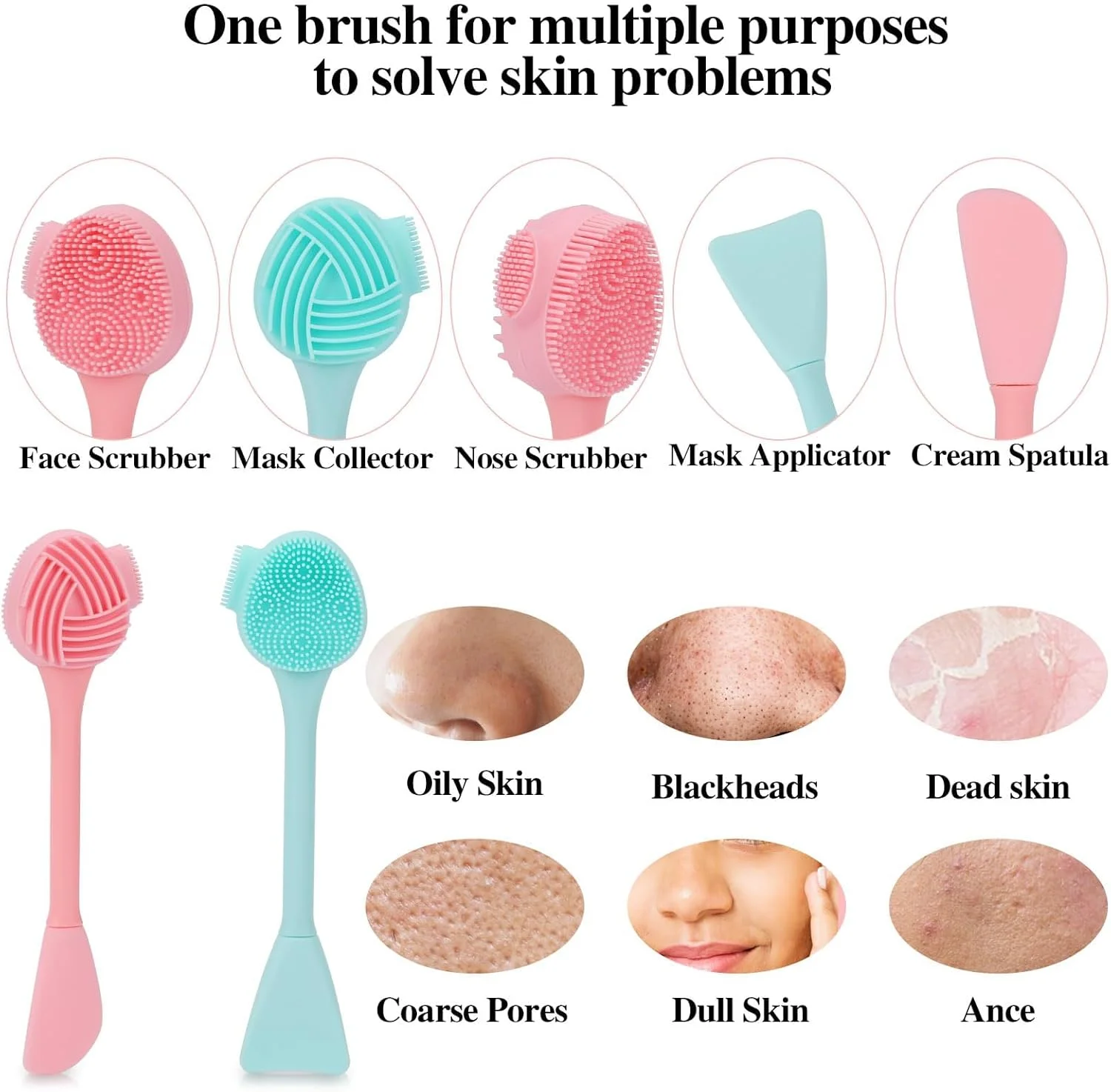 آی‌کیپ برس سیلیکونی پاک‌کننده صورت، برس ماسک صورت، لایه‌بردار لب، برس شستشوی صورت، ابزار مراقبت از پوست جوش سرسیاه، پاک‌کننده آرایش و پوست مرده و خشک برای زنان، دختران و مردان