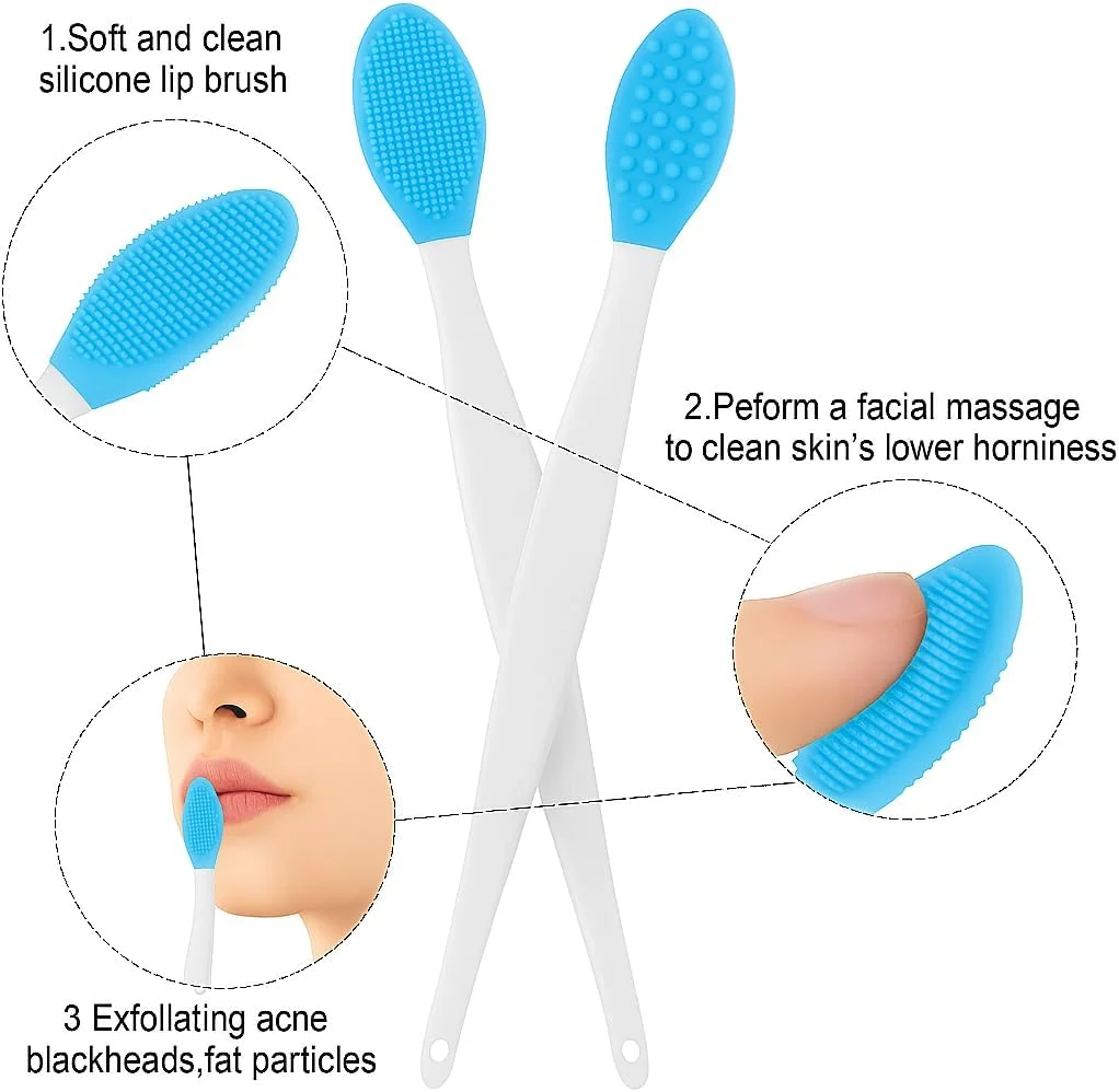 برس اسکراب لب FOZI - لایه بردار سیلیکونی برای لب، بینی و صورت | از بین برنده جوش های سرسیاه و ابزار اسکراب لب (آبی)