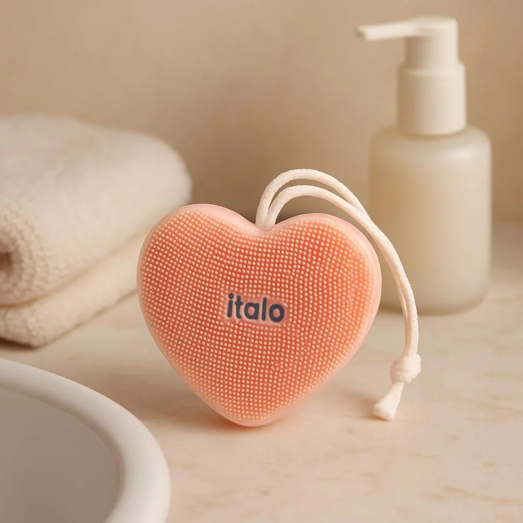 برس شستشوی صورت فیتو مدل قلبی صورتی 7 سانتی متر - برس نرم ماساژور، پاک کننده و لایه بردار صورت، برس مسافرتی قابل حمل