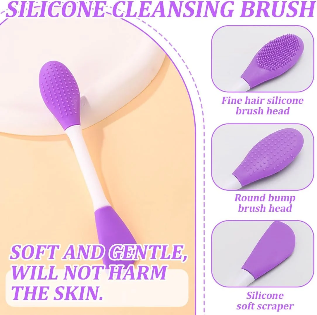 برس پاک کننده صورت، 3 عدد برس صورت دو طرفه، برس پاک کننده صورت سیلیکونی دستی نرم و برس لایه بردار صورت