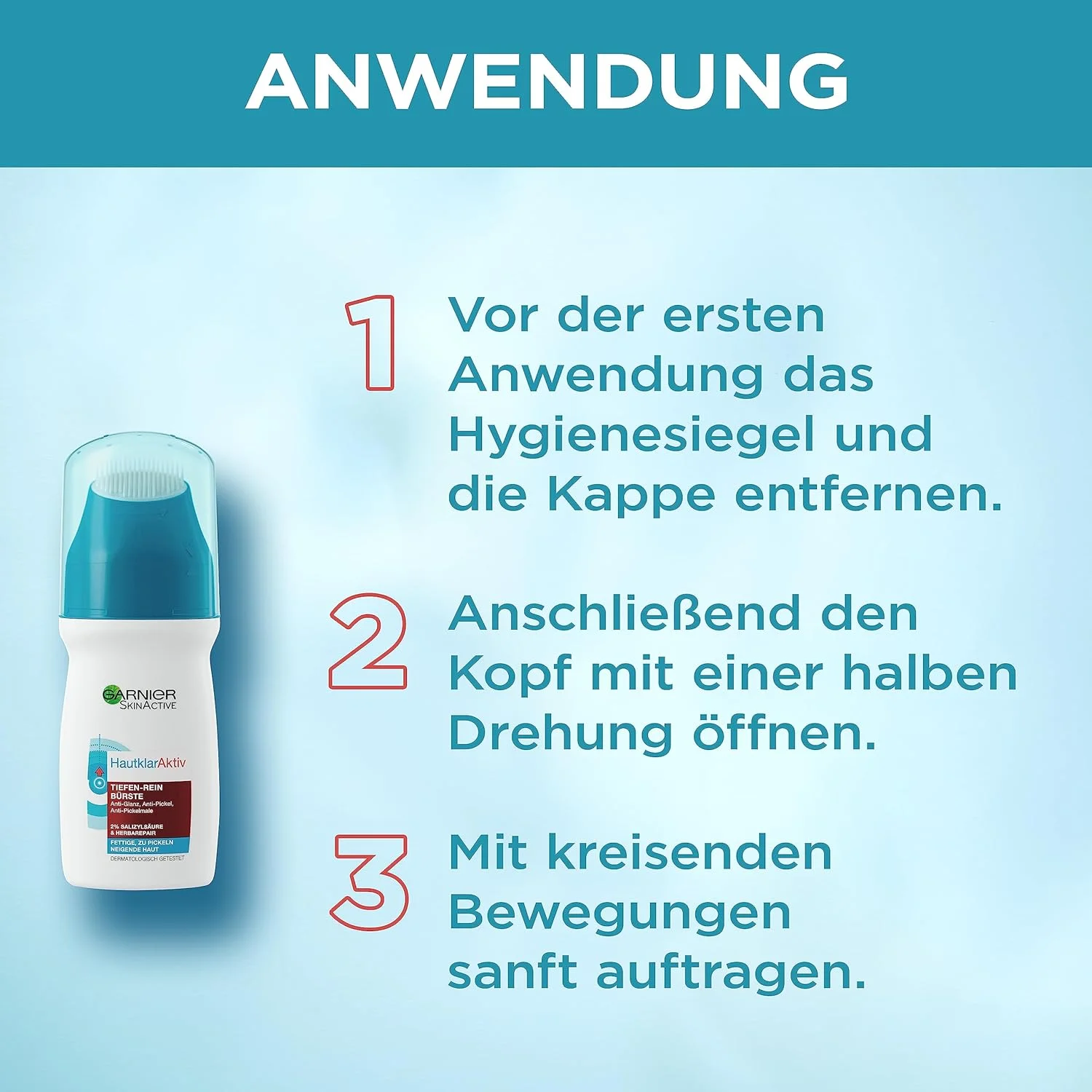 برس پاک کننده عمیق پوست صورت گارنیه Hautklar Active، برس پاک کننده صورت با اسید سالیسیلیک، موثر در برابر جوش ها (1 عدد 150 میلی لیتر)