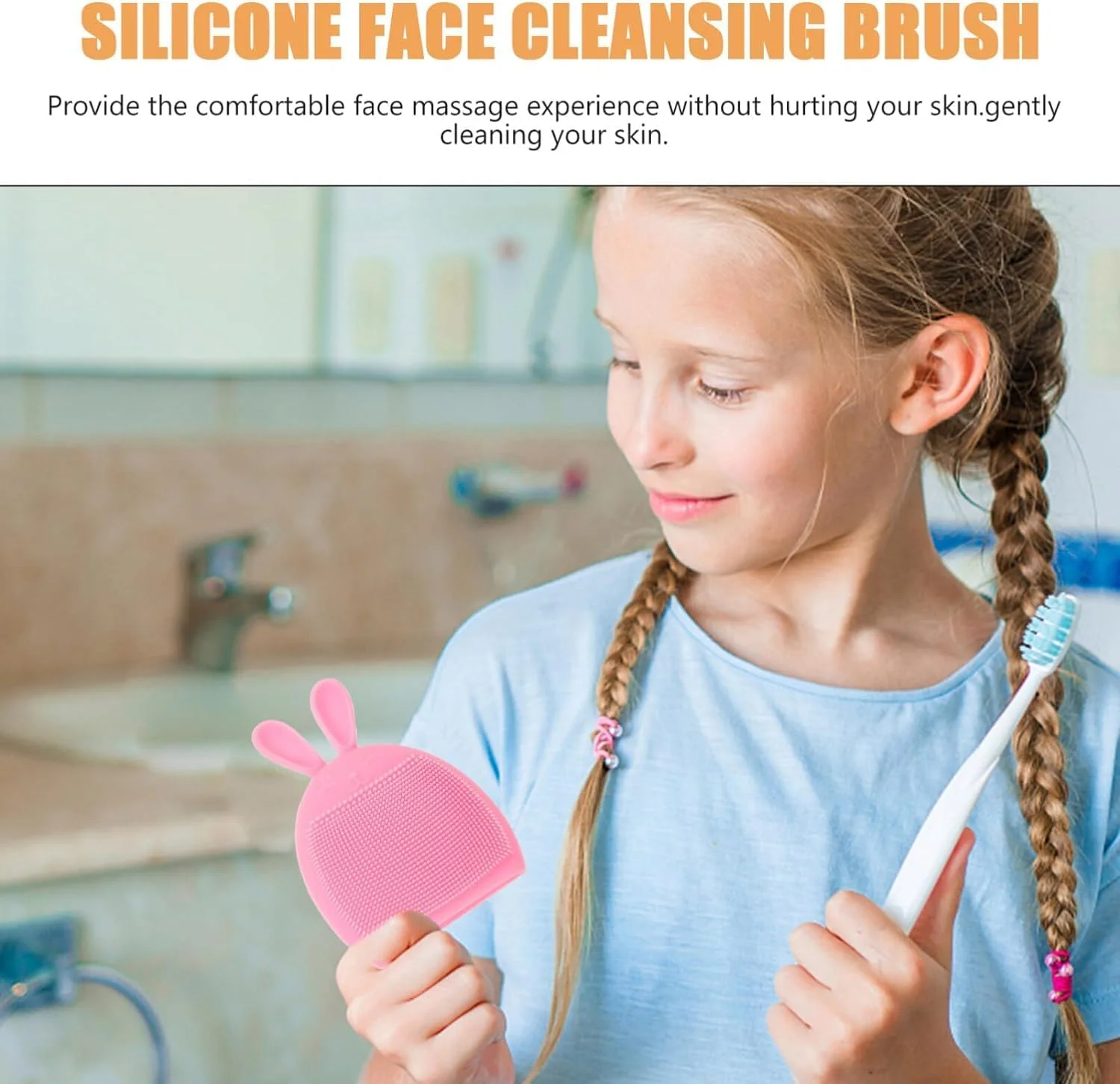 برس پاک کننده صورت طرح پنجه گربه و گوش خرگوشی - اسکرابر سیلیکونی لایه بردار و پاک کننده عمیق جوش های سر سیاه (صورتی + آبی)