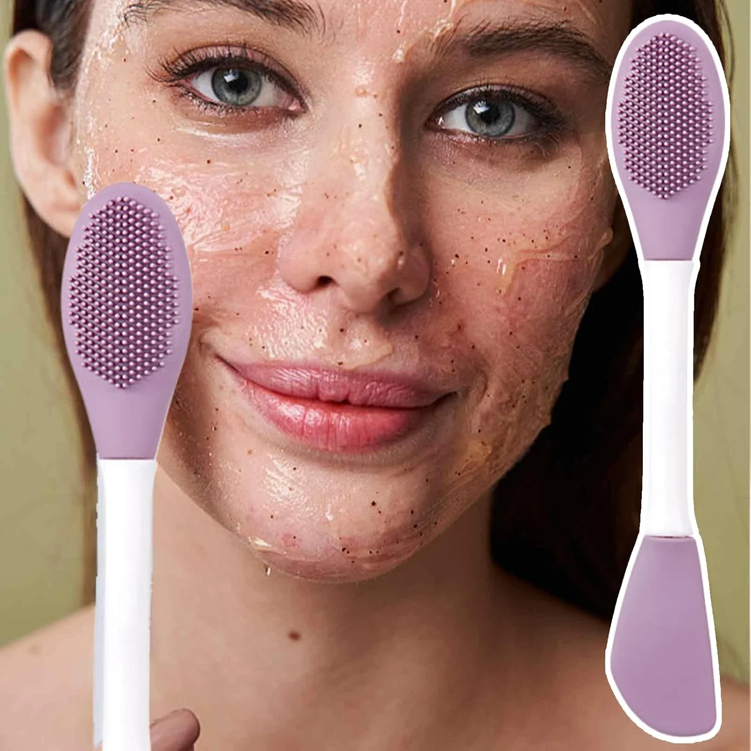 برس سیلیکونی صورت، برس شستشوی دو سر برای ماسک خاک رس - ابزار کاربردی پاک کننده عمیق صورت، لوازم جانبی زیبایی برای پاک کردن آرایش و روتین روزانه