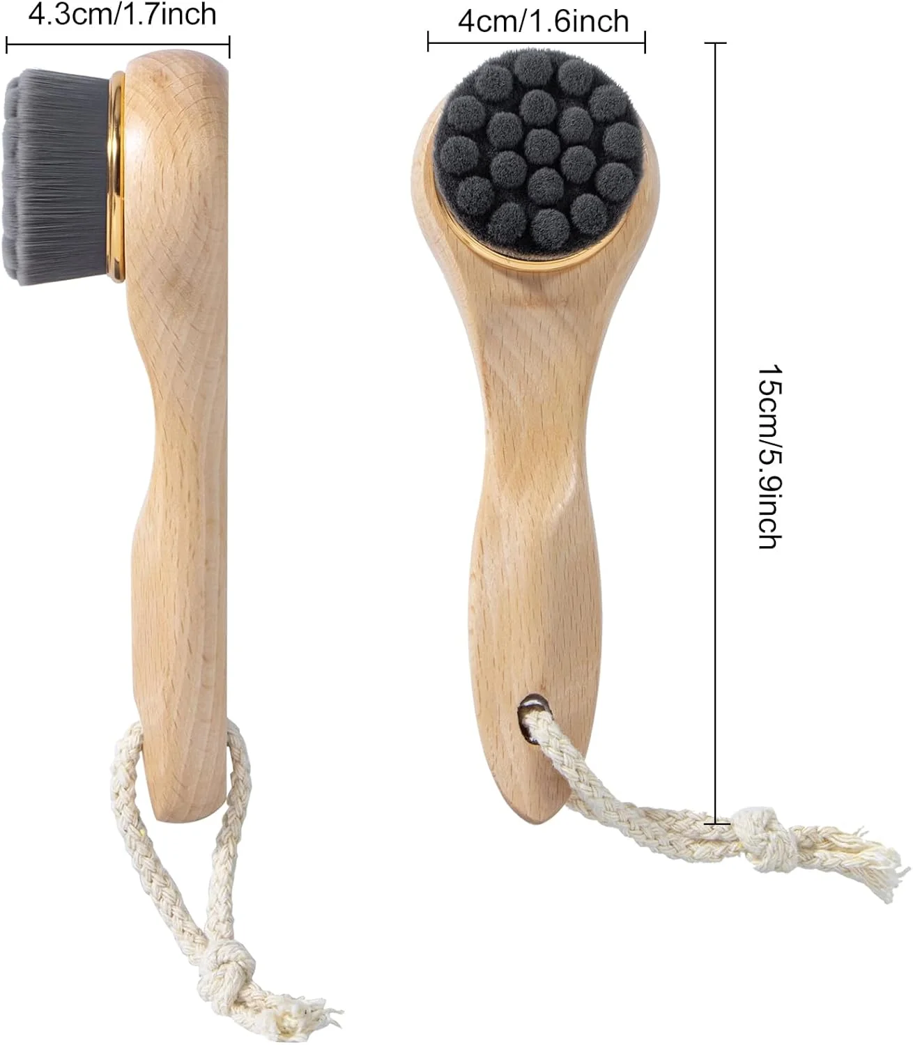 برس پاک کننده فوق العاده نرم صورت Yebeauty، برس پاکسازی دستی صورت با بند، برس صورت با دسته چوبی بلند برای تمیز کردن و لایه برداری، مناسب برای انواع پوست، مشکی