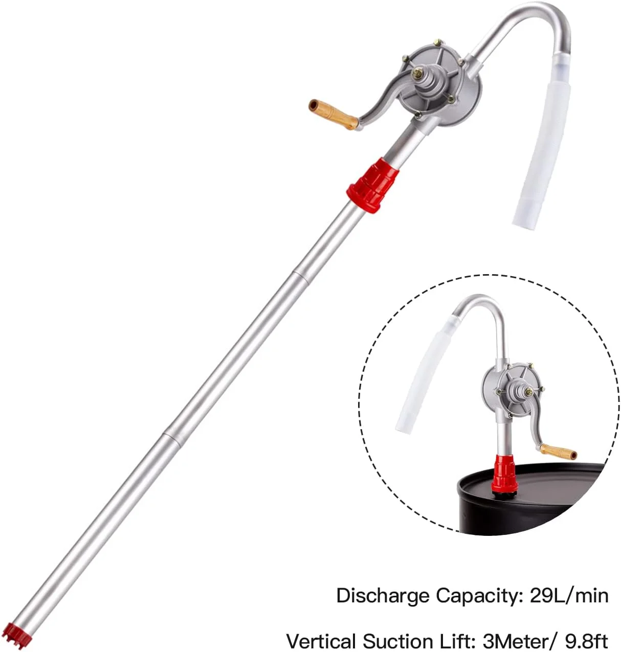 پمپ دستی اهرمی LEMOTO، پمپ بشکه ای آلیاژ آلومینیوم، پمپ روغن دستی 29 لیتر در دقیقه برای انتقال مایعات، بنزین، گازوئیل، نفت سفید، روغن موتور هیدرولیک