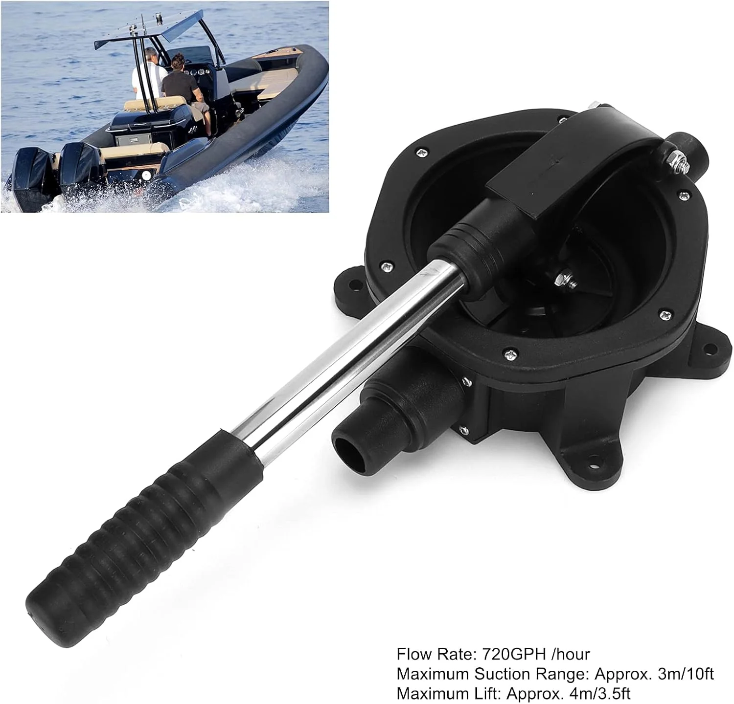 پمپ دستی لجن کش Fyearfly، 45 لیتر در دقیقه/720 گالن در ساعت، مشکی، صنعتی، پمپ دیافراگمی دستی، پمپ لجن کش قایق