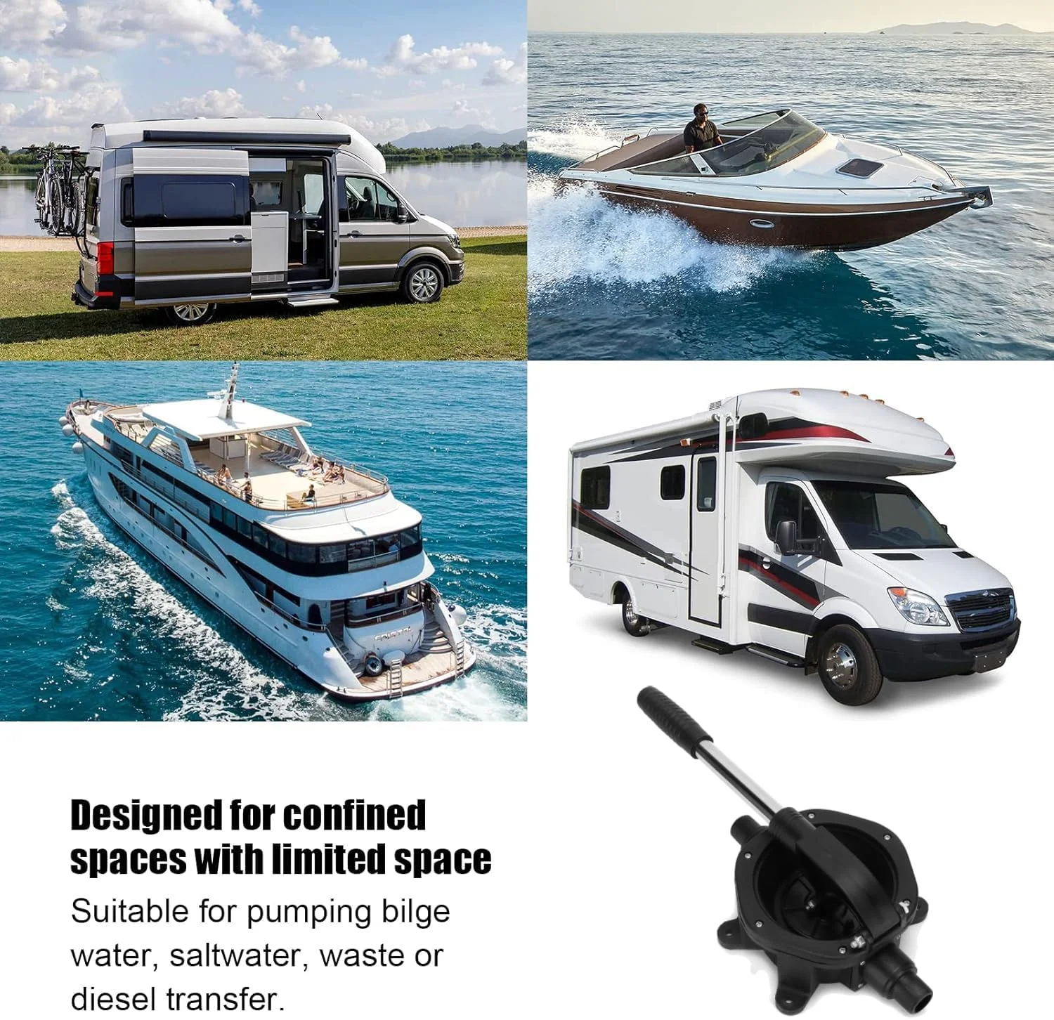 پمپ دستی لجن کش Fyearfly، 45 لیتر در دقیقه/720 گالن در ساعت، مشکی، صنعتی، پمپ دیافراگمی دستی، پمپ لجن کش قایق