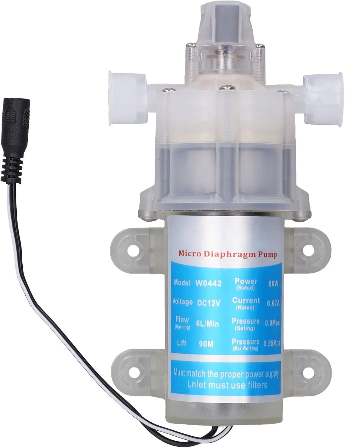 پمپ دیافراگمی NDNCZDHC، 12 ولت 80 وات، پمپ آب میکرو قابل حمل، 6 لیتر در دقیقه، کم صدا، پمپ دیافراگمی خود مکش تک برای تجهیزات صنعتی، تجهیزات شیمیایی