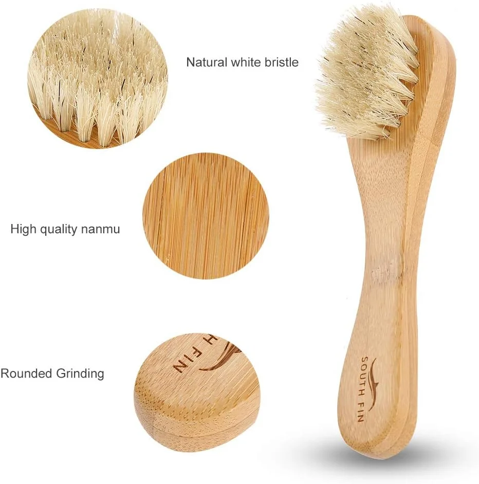 برس چوبی صورت یوسو، برس بدن خشک، برس پاک کننده صورت، برس تمیز کننده صورت با دسته چوبی، برس لایه بردار دستی مراقبت از پوست
