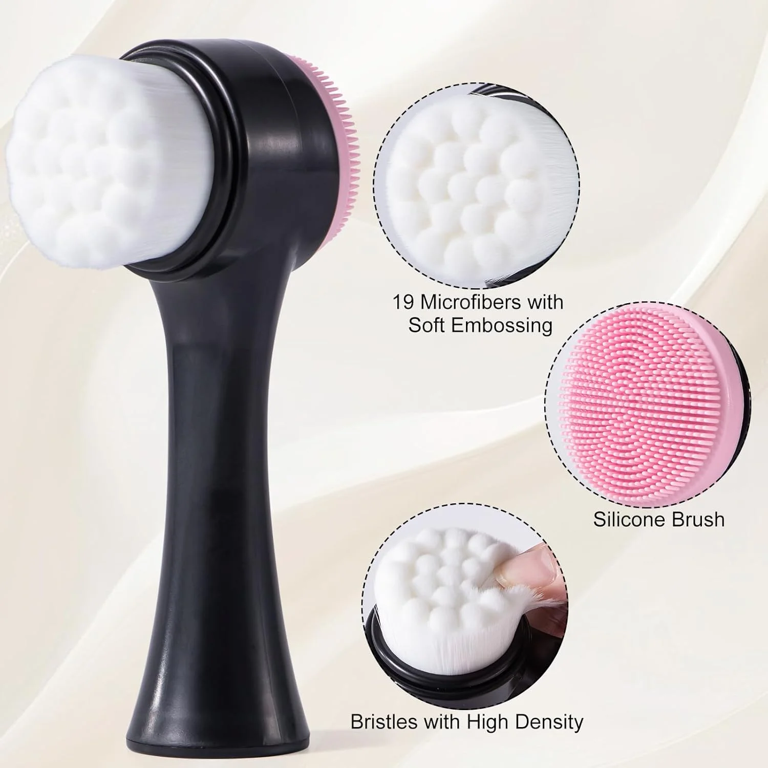 برس پاک کننده صورت Yebeauty، اسکرابر سیلیکونی صورت، برس شستشوی صورت با موهای نرم لایه بردار، ابزار مراقبت از پوست صورت دو طرفه برای ماساژ، پاک کردن آرایش، سیاه سفید