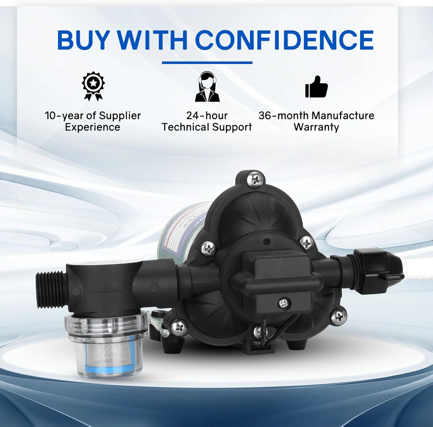 پمپ آب دیافراگمی صنعتی مدل 2088-594-154، با نرخ جریان 750 لیتر در ساعت، 115 ولت AC، ورودی 1/2 اینچ، پمپ آب برقی قابل حمل، فشار 45 PSI/3.1 بار، نرخ جریان 11.4 لیتر در دقیقه، مناسب برای کاربردهای نوشیدنی و آب، فشار آب