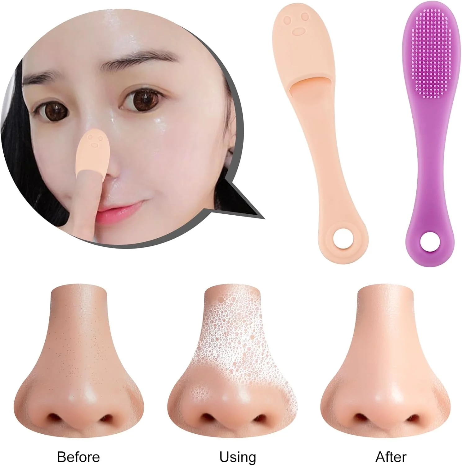 مجموعه 2 عددی پاک کننده صورت سیلیکونی Lelucermaire، از بین برنده جوش های سرسیاه بینی، اسکرابر صورت، برس منافذ بینی، ابزار اسکرابر انگشتی