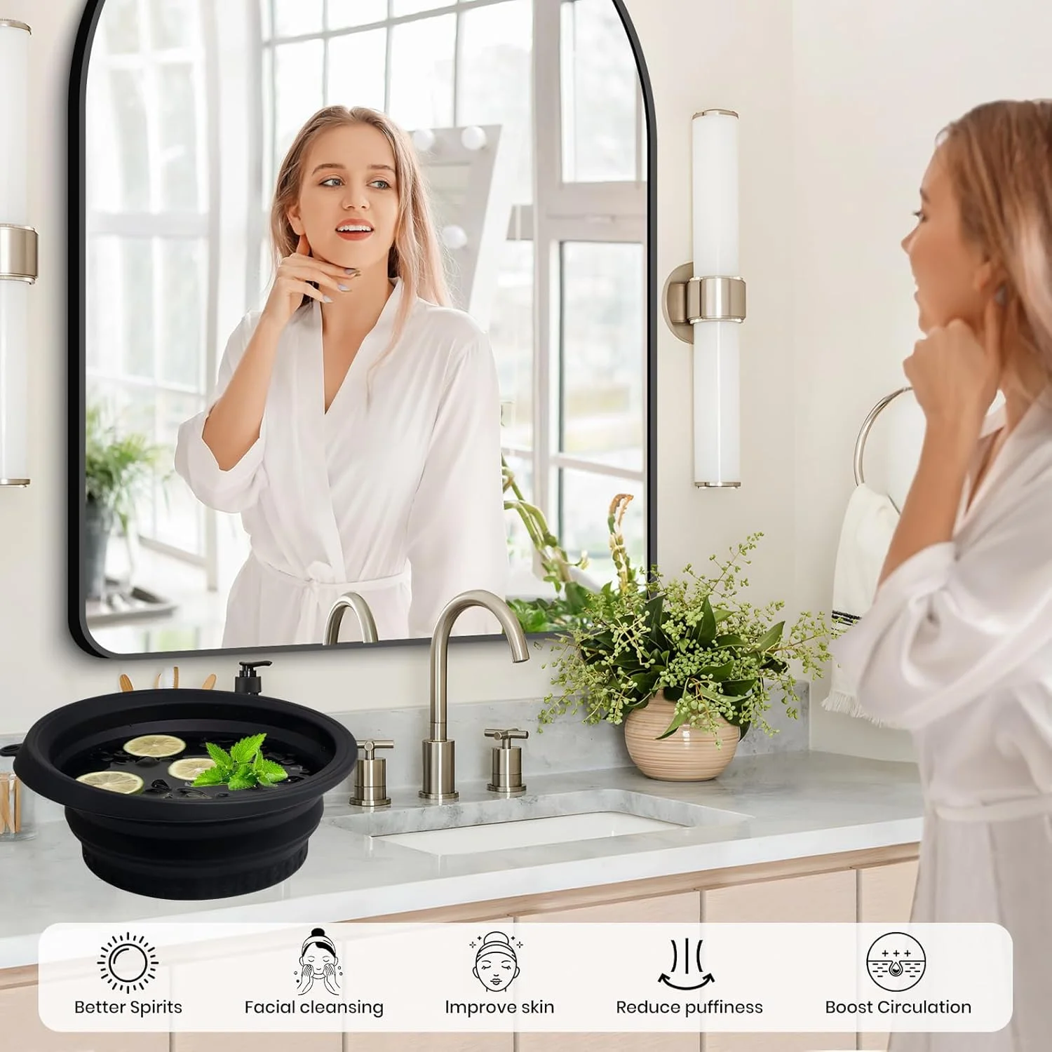 کاسه یخ صورت PETIMETI با سینی یخ داخلی، کاسه سیلیکونی تاشو برای یخ صورت، کاسه حمام یخ صورت، سفت کننده پوست و تسکین آکنه، کاسه یخ صورت قابل حمل برای مسافرت در منزل - صورتی