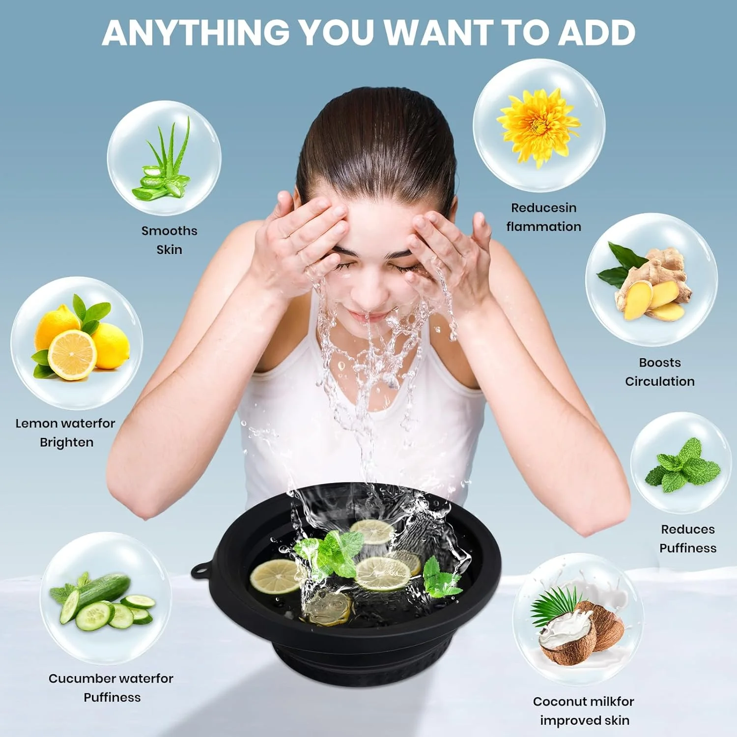 کاسه یخ صورت PETIMETI با سینی یخ داخلی، کاسه سیلیکونی تاشو برای یخ صورت، کاسه حمام یخ صورت، سفت کننده پوست و تسکین آکنه، کاسه یخ صورت قابل حمل برای مسافرت در منزل - صورتی