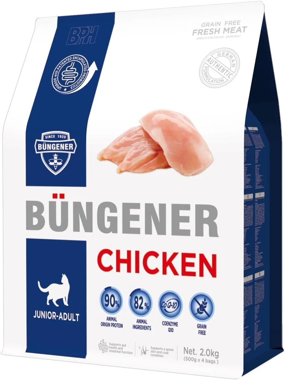 غذای خشک گربه بانجنر طعم مرغ، بدون غلات، 2 کیلوگرم (مناسب بچه گربه و گربه بالغ)