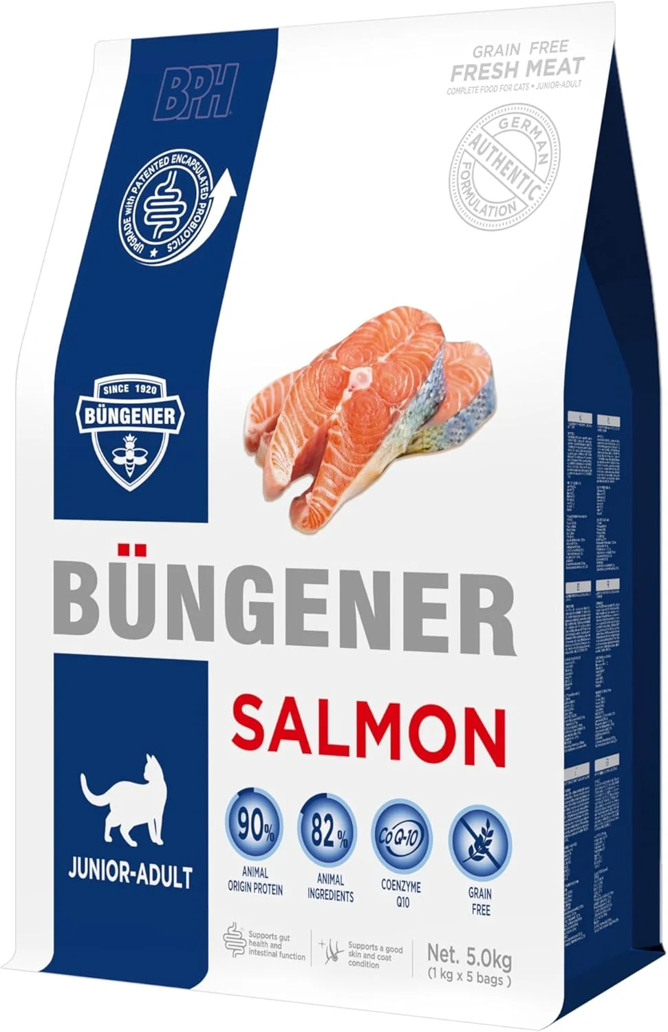 غذای خشک کامل بدون غلات بانگنر برای گربه های جوان و بالغ (طعم سالمون) 5 کیلوگرم غذای خشک کامل بدون غلات بانگنر برای گربه های جوان و بالغ (طعم سالمون) 5 کیلوگرم