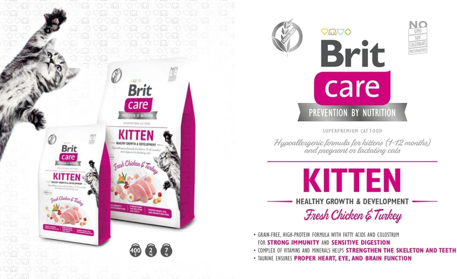 غذای خشک گربه بریتیش کر فاقد غلات برای بچه گربه، رشد و تکامل سالم