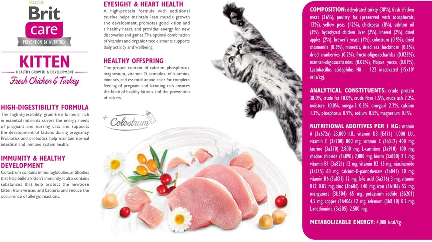 غذای خشک گربه بریتیش کر فاقد غلات برای بچه گربه، رشد و تکامل سالم