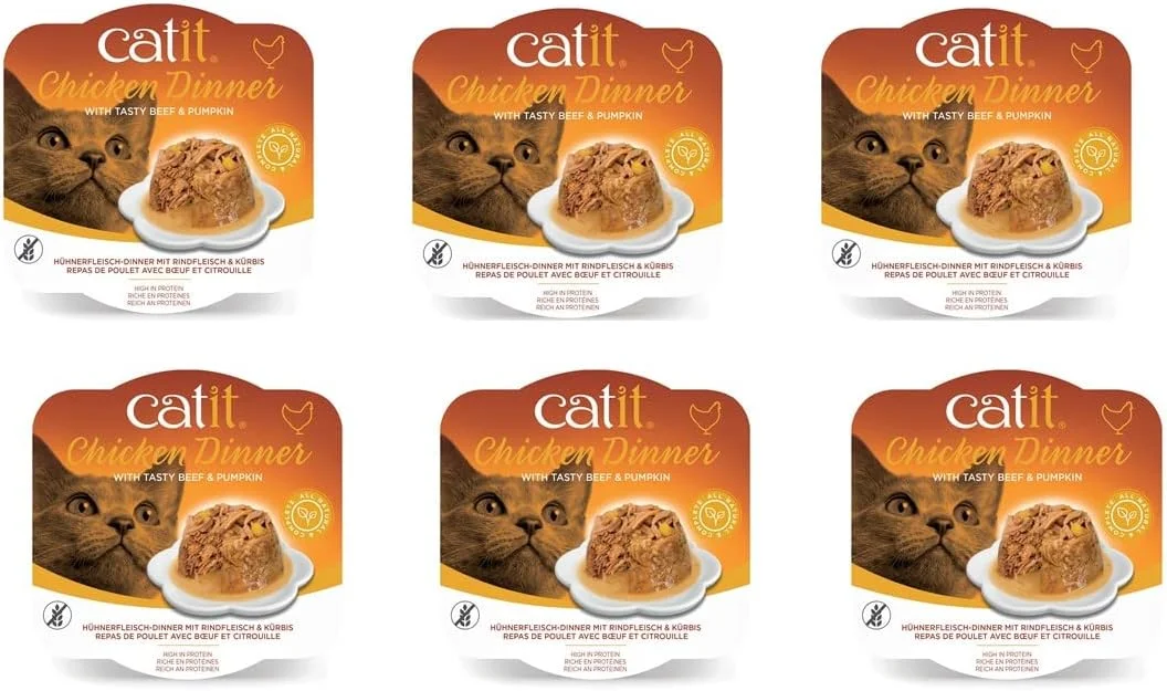 غذای گربه کت ایت با طعم مرغ، گوشت گاو و کدو تنبل، بسته 6 عددی 80 گرمی