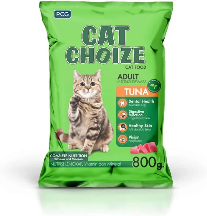 غذای خشک گربه بالغ Cat Choize با طعم ماهی تن - سلامت دندان - عملکرد گوارشی - پوست و بینایی سالم - بدون رنگ مصنوعی - 800 گرم