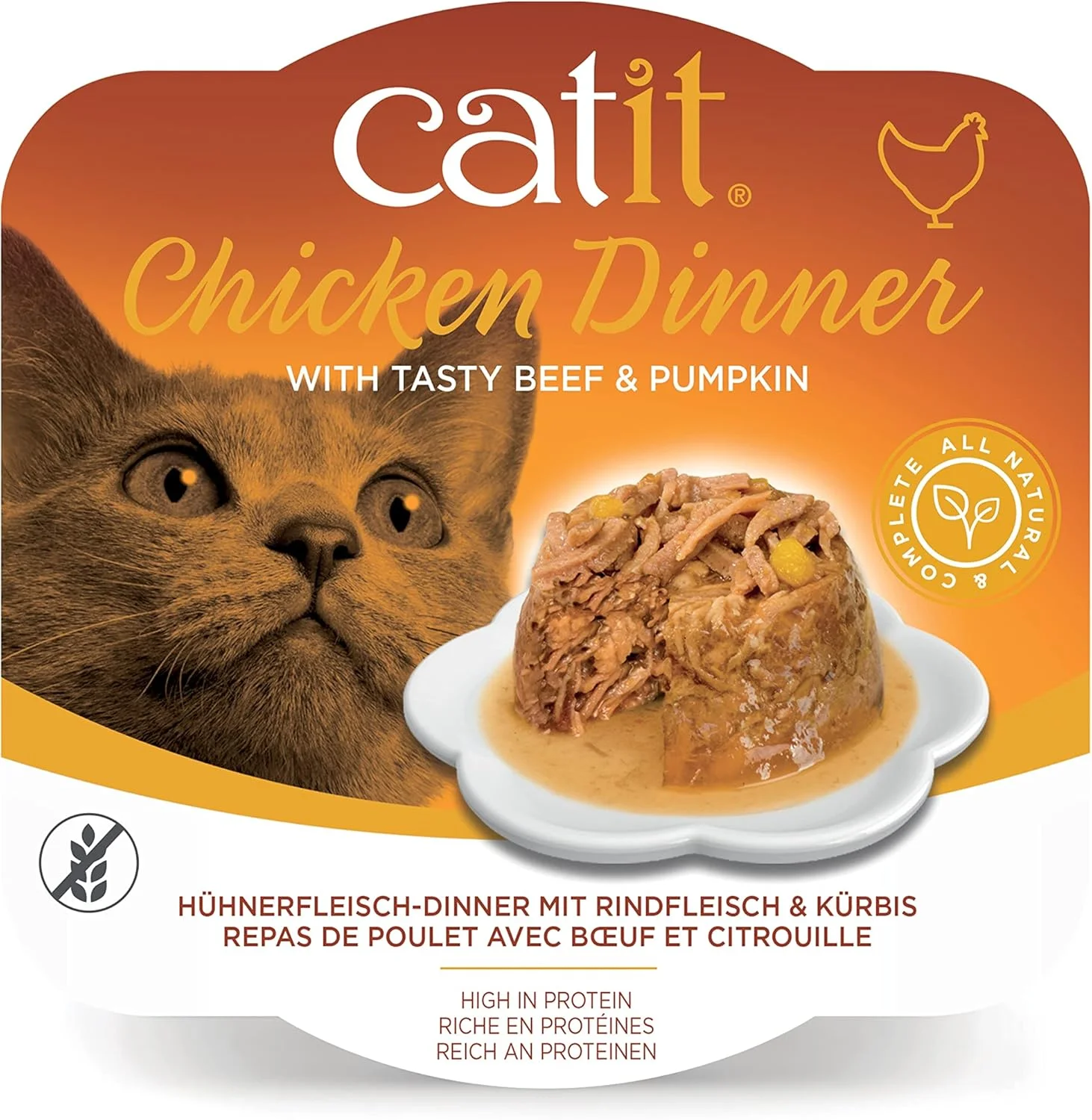 غذای گربه کت ایت با طعم مرغ، گوشت گاو و کدو تنبل، بسته 6 عددی 80 گرمی