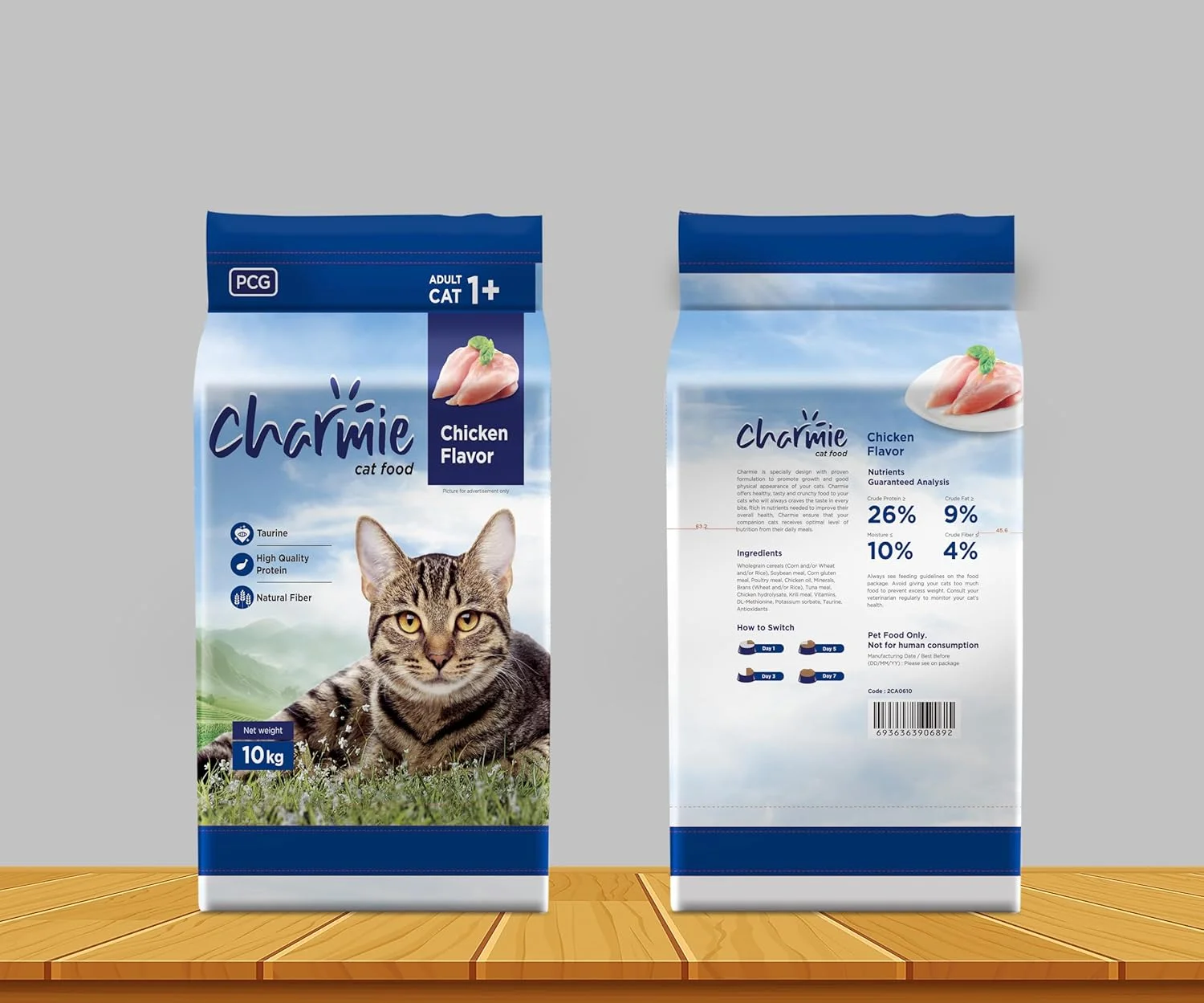 غذای خشک گربه با طعم مرغ Charmie - حاوی تورین - حاوی پروتئین - فیبر طبیعی - تقویت کننده رشد و ظاهر فیزیکی مناسب - 10 کیلوگرم