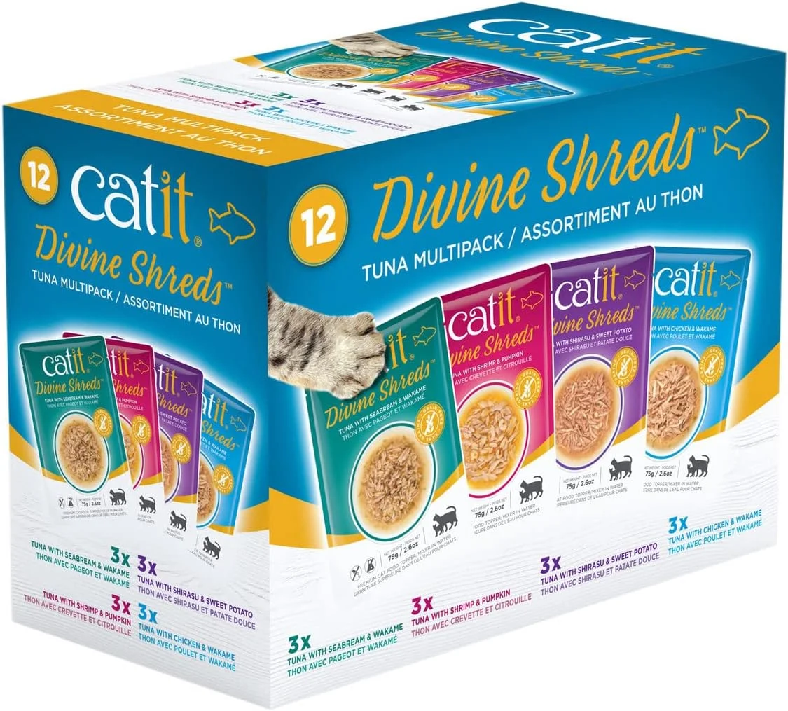 Catit DIVINE SHREDS، ماهی تن، بسته چندتایی 75 گرمی، 12 عدد در جعبه