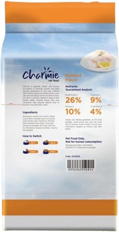 غذای خشک گربه چارمی - طعم غذاهای دریایی - حاوی تورین - پروتئین با کیفیت بالا - فیبر طبیعی - تقویت رشد و ظاهر فیزیکی مناسب - 10 کیلوگرم