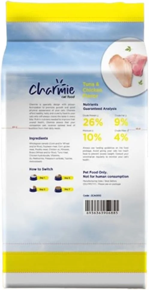 غذای خشک گربه Charmie - طعم ماهی تن و مرغ - حاوی تورین - با پروتئین - فیبر طبیعی - تقویت رشد و ظاهر فیزیکی مناسب - 10 کیلوگرم غذای خشک گربه Charmie - طعم ماهی تن و مرغ - حاوی تورین - با پروتئین - فیبر طبیعی - تقویت رشد و ظاهر فیزیکی مناسب - 10 کیلوگرم