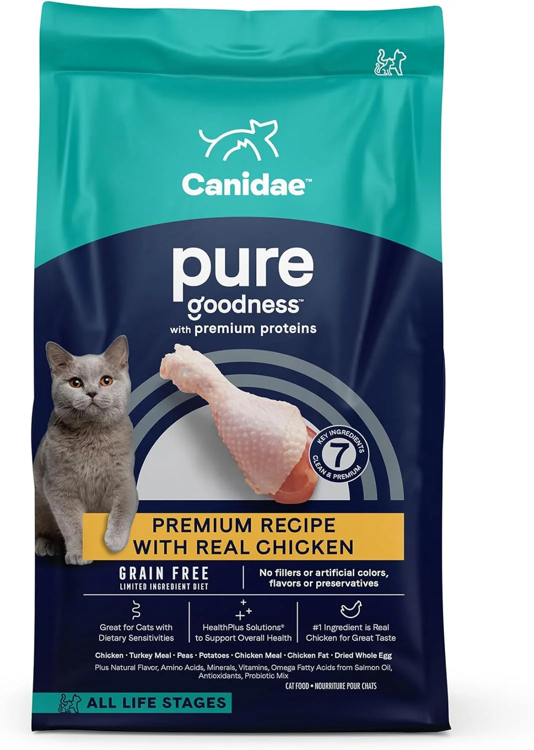 غذای خشک گربه با مرغ Canidae PURE، با مواد اولیه محدود، 4.5 کیلوگرمی، بدون غلات