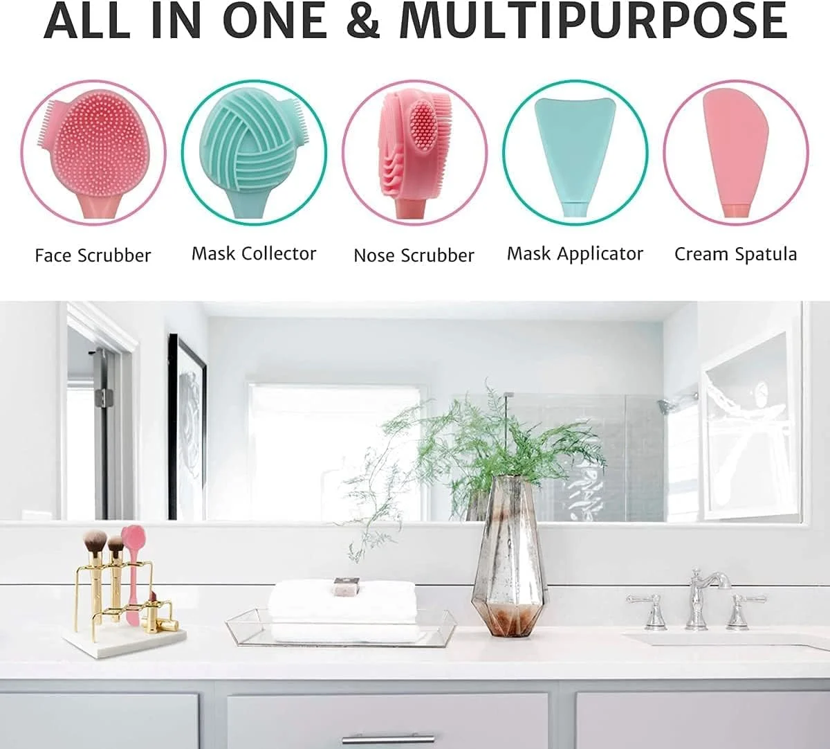 برس پاک کننده صورت 4 در 1 Peachy Pebbles، برس پاک کننده صورت سیلیکونی، اسکرابر صورت، برس دستی پاک کننده منافذ، لایه برداری ملایم و عمیق، از بین برنده جوش های سرسیاه، برس دو طرفه برای مراقبت از پوست