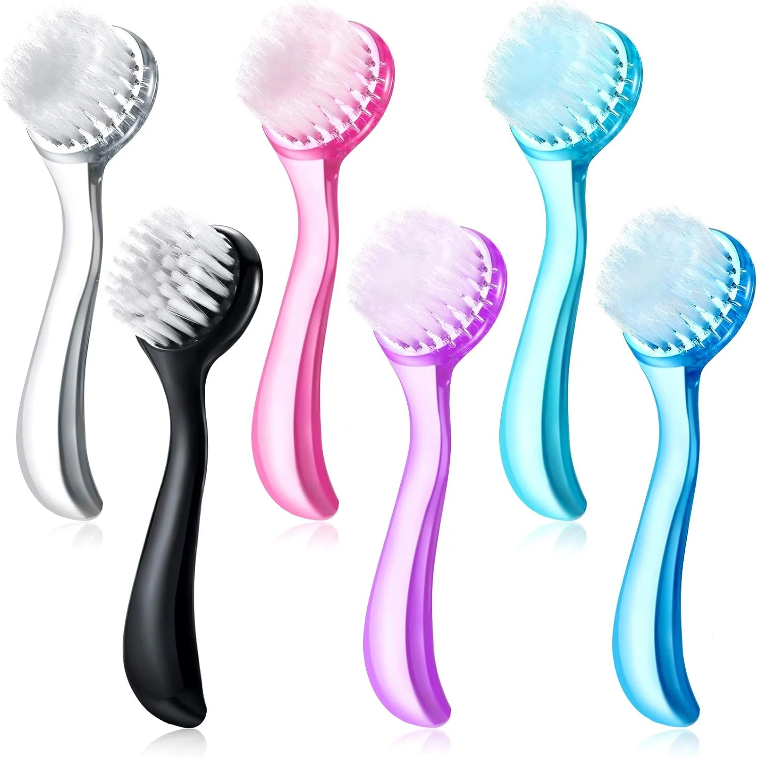 پاتلای، برس پاک کننده صورت 6 عددی، برس نرم مویی صورت، اسکراب لایه بردار صورت با دسته اکریلیک، برس اسکراب شستشوی صورت برای مراقبت از پوست و پاک کردن آرایش