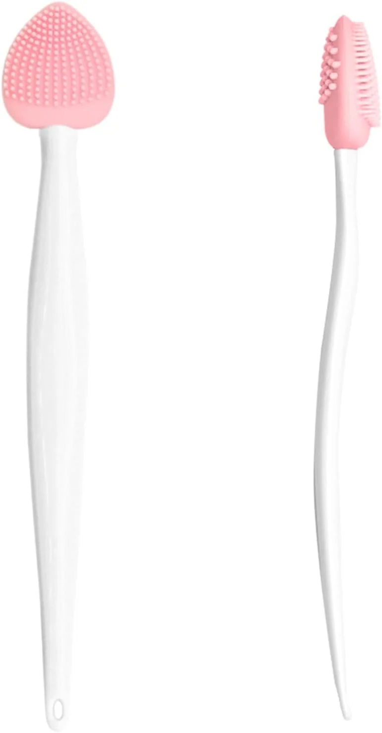 برس اسکراب بینی، برس لایه بردار سیلیکونی نرم بینی، اسکرابر لب دو طرفه، ابزار برس پاک کننده بینی، برای حذف جوش های سرسیاه و اسکرابر صورت (صورتی)