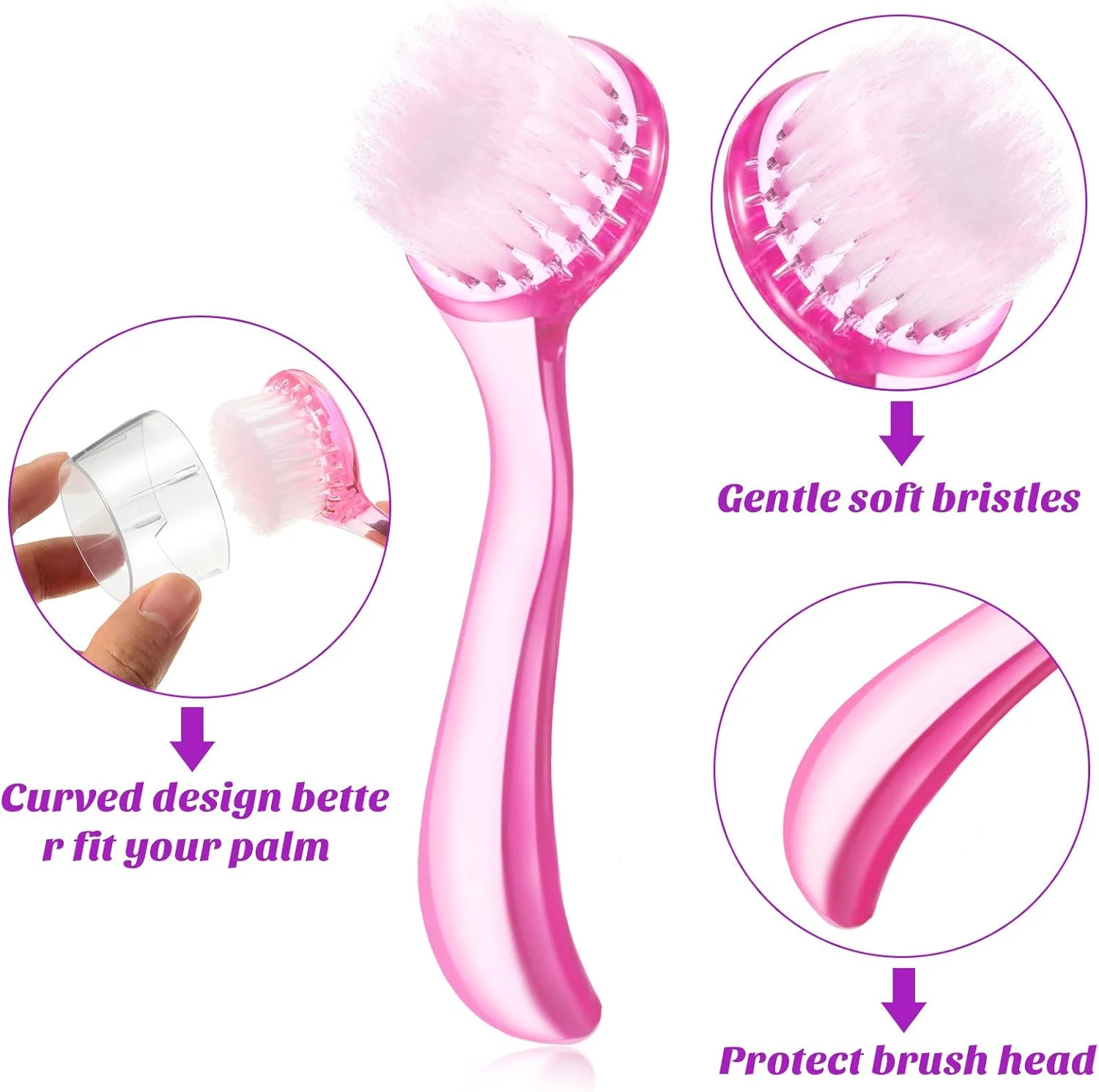 پاتلای، برس پاک کننده صورت 6 عددی، برس نرم مویی صورت، اسکراب لایه بردار صورت با دسته اکریلیک، برس اسکراب شستشوی صورت برای مراقبت از پوست و پاک کردن آرایش